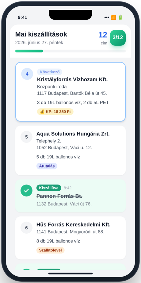 Aqua CRM sofőr alkalmazás